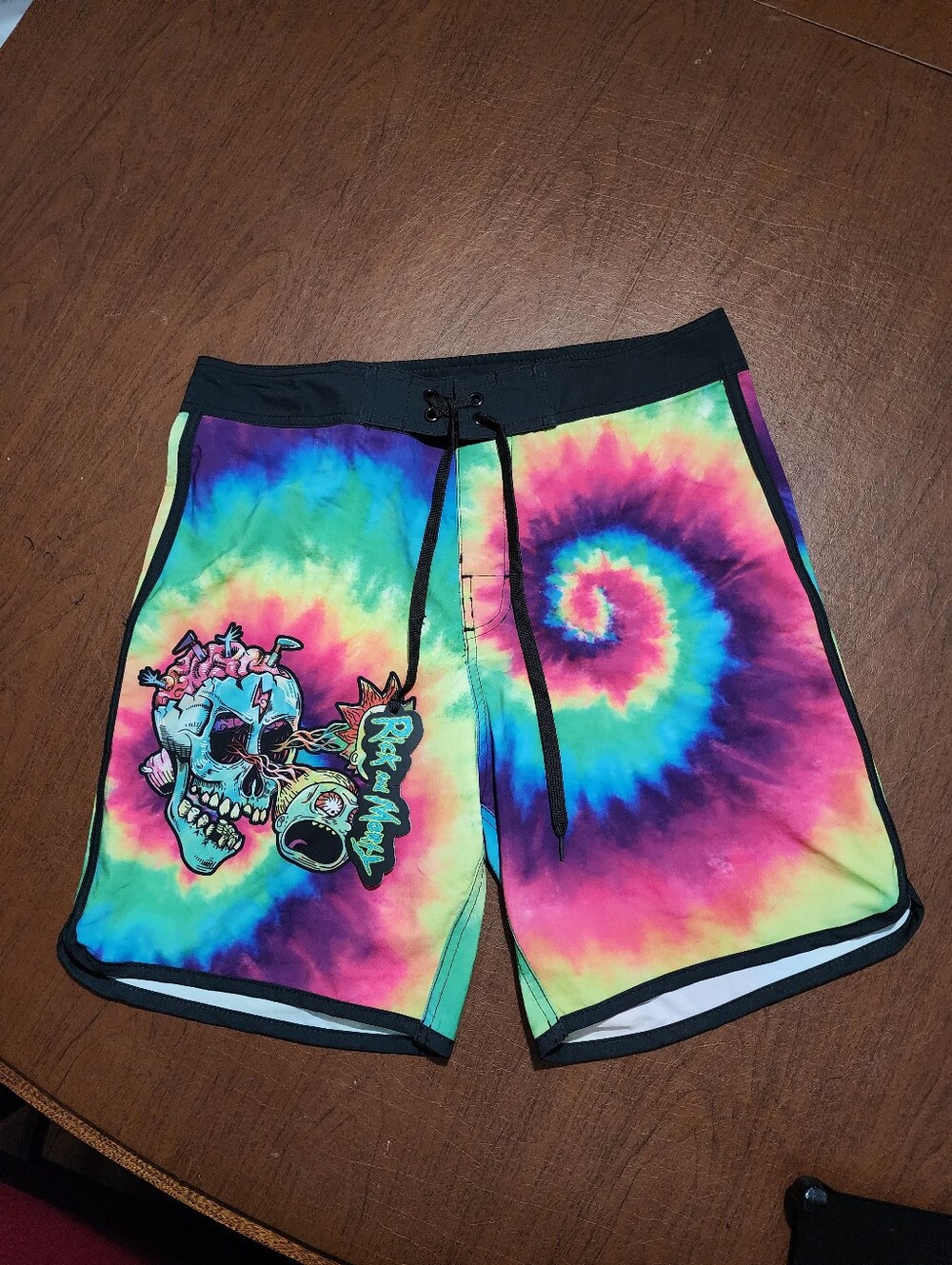 Rick and Morty Tie-Dye Swim Trunks - Neon Logo